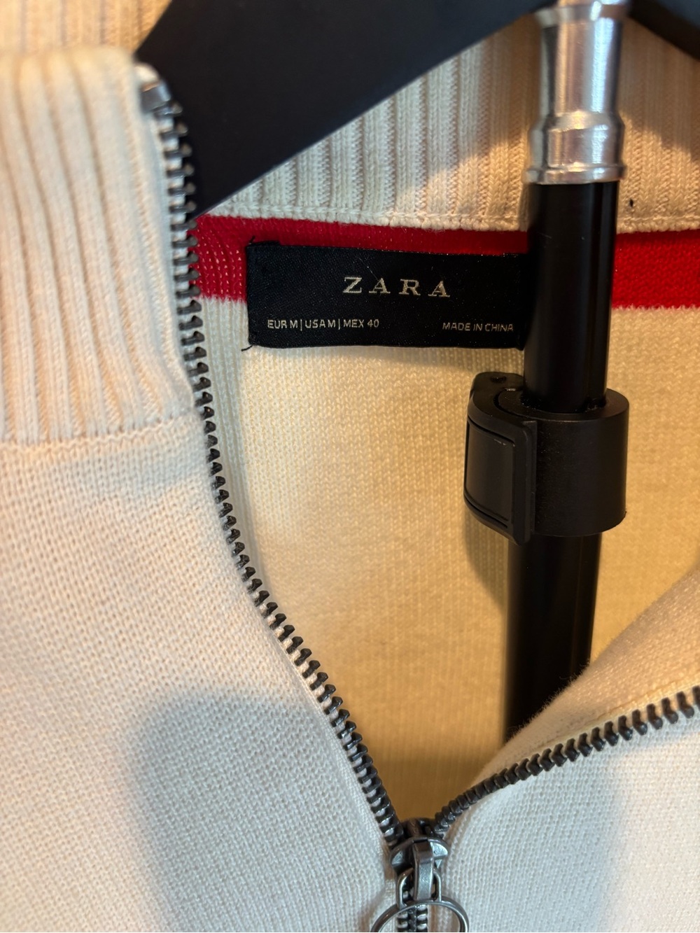 Zara Red Cream Colorblock Quarter-Zip Sweater Men’s M - Picture 3 of 6
